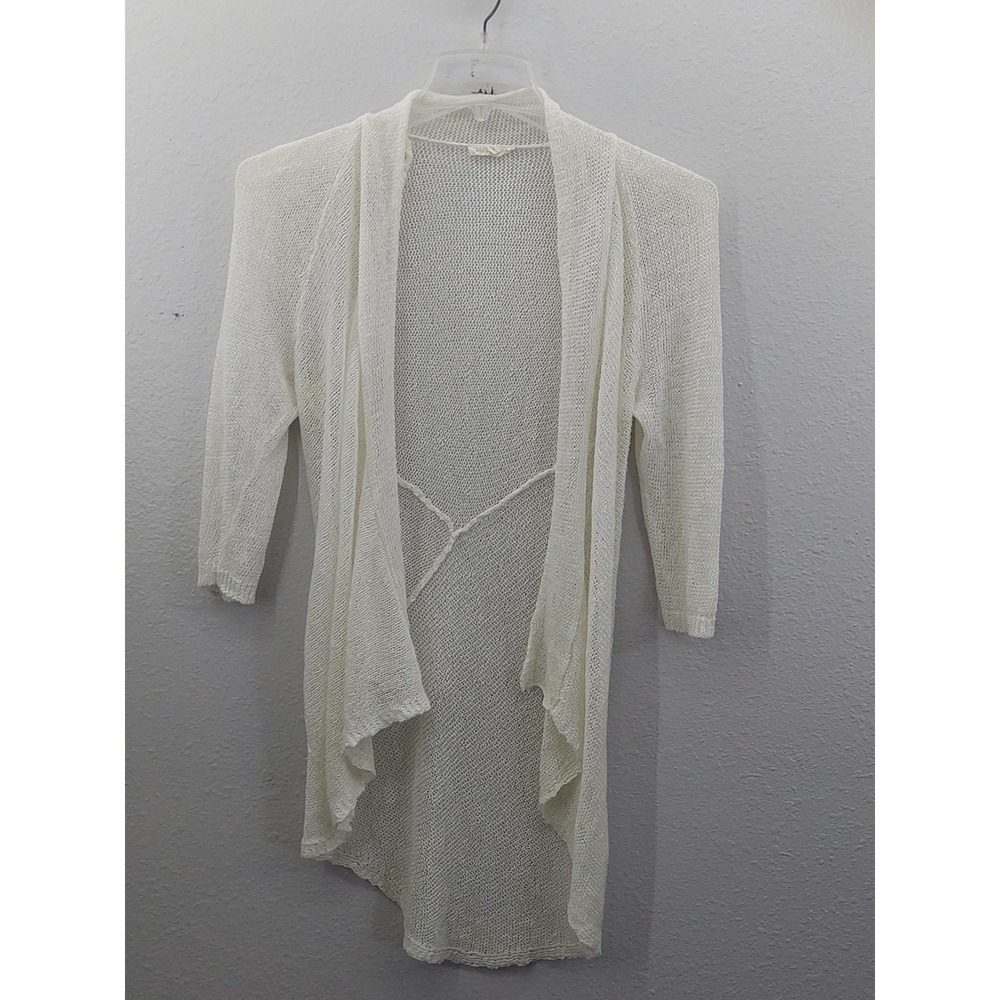 Eileen Fisher Cardigan Sweater Womens Medium‎ Beige Long Lightweight Linen Tie